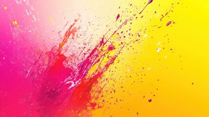 Vibrant abstract art with colorful splatter on yellow and pink gradient background