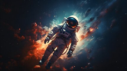 Fototapeta premium A man in a spacesuit is flying through space