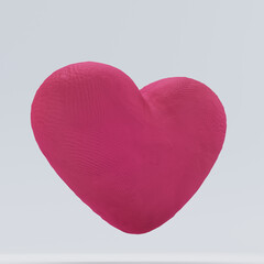 3D render of a pink clay heart in slightly side view, resembling plasticine,