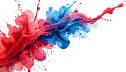 A vibrant and artistic watercolor splash blending red and blue hues on a white background, symbolizing creativity and inspiration, isolated with clean edges, perfect for artistic and design-themed pro