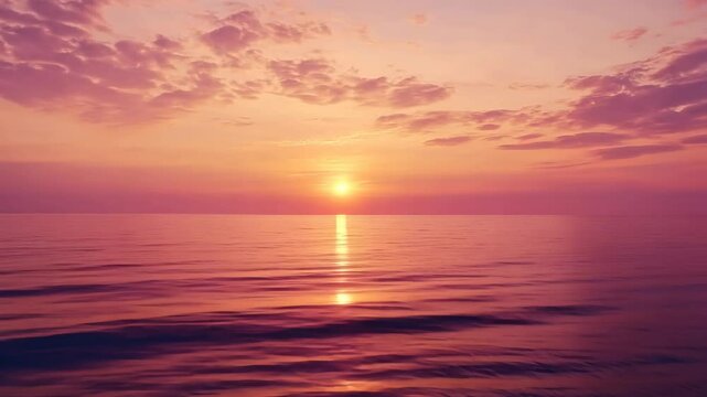 Vibrant sunset over calm ocean waters reflects shades of purple and orange at the horizon
