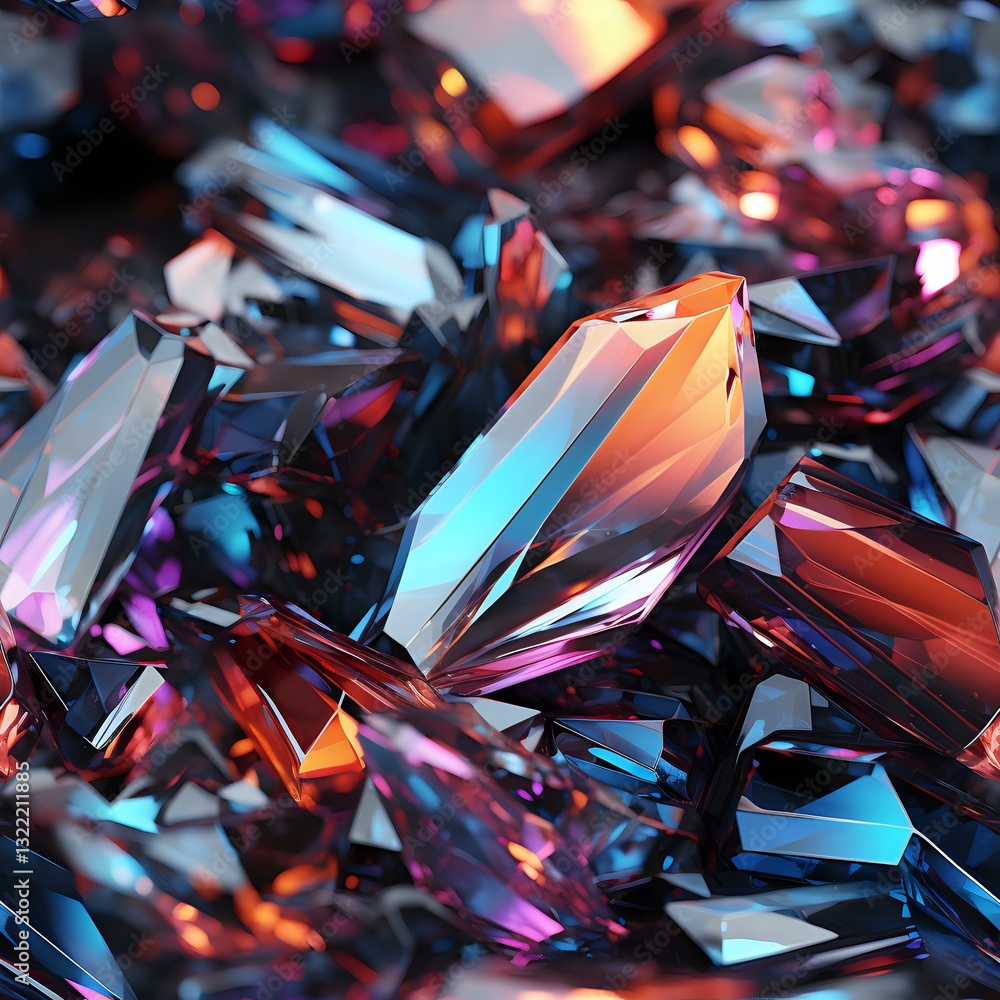 Aufkleber abstract crystalline forms in vibrant orange, blue, and purple tones create dynamic composition with