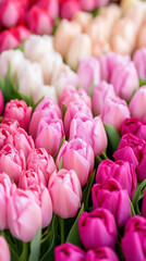 Fototapeta premium Vibrant tulip close-up in colorful spring landscape