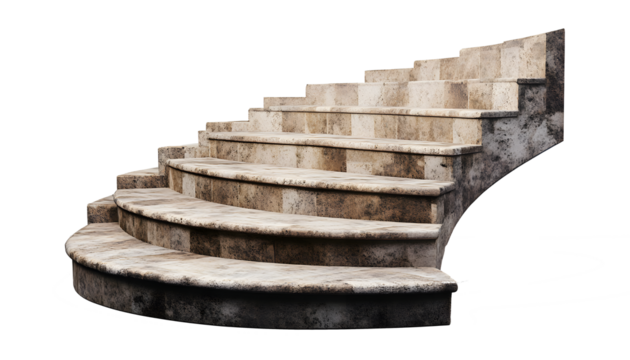 Stone Stairway to Progress: A curved, antique stone stairway ascends, offering a symbolic representation of journey and progress.