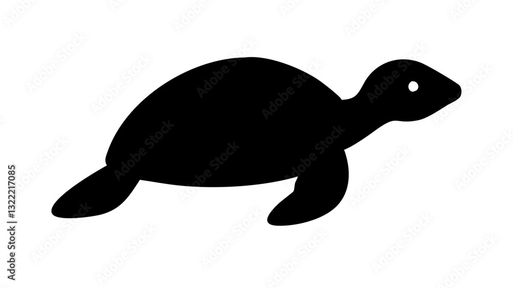 Poster a silhouette of a turtle with its head extended and its shell clearly defined. the image is simple a