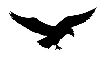 a black silhouette of a soaring bird with outstretched wings against background