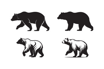 Bear Silhouette Vector Set Wildlife Animal Illustration