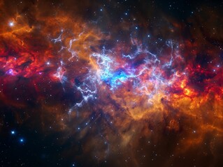 Obraz premium Explore the Vibrant and Mysterious Cosmos: A Colorful Stellar Nursery of Galaxies, Nebulae, and Interstellar Wonders in the Infinite Universe