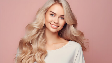 Fototapeta premium A woman with long blonde hair is smiling