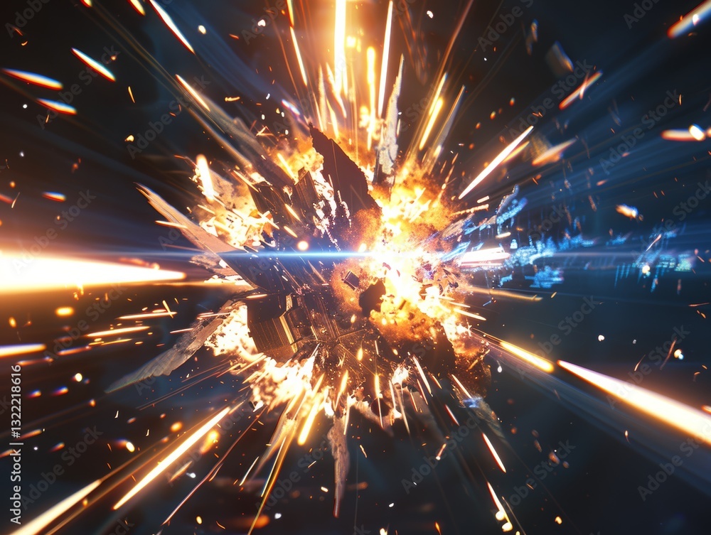Poster explosive starburst: dynamic abstract background with bright light and vibrant particles