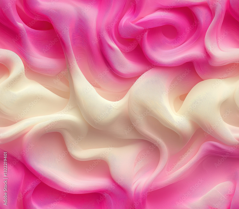 Poster soft pink and cream waves create serene and elegant background, seamless pattern style.