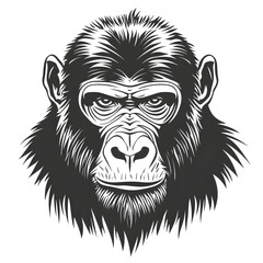 Obraz premium Chimpanzee Portrait: A powerful and intense close-up illustration of a chimpanzee's face, rendered in striking black and white. The image is a captivating study in primate anatomy and expression.