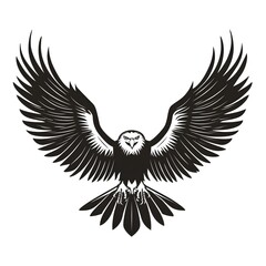 Obraz premium Soaring Eagle: A majestic eagle, with intricately detailed feathers and powerful wings, takes flight against a clear, symbolizing freedom and strength.