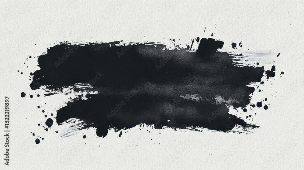 Poster a bold black paint splash is spread across textured white paper, creating a striking contrast that e