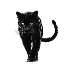 Obraz premium Majestic Black Panther: A powerful black panther, its sleek, dark coat and piercing gaze captivating, strides forward with an air of mystery and grace.