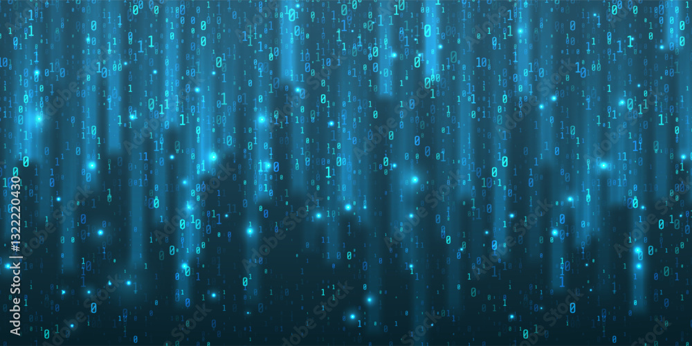 Poster abstract falling digits. digital data technology concept. blue futuristic cyberspace. vector illustr