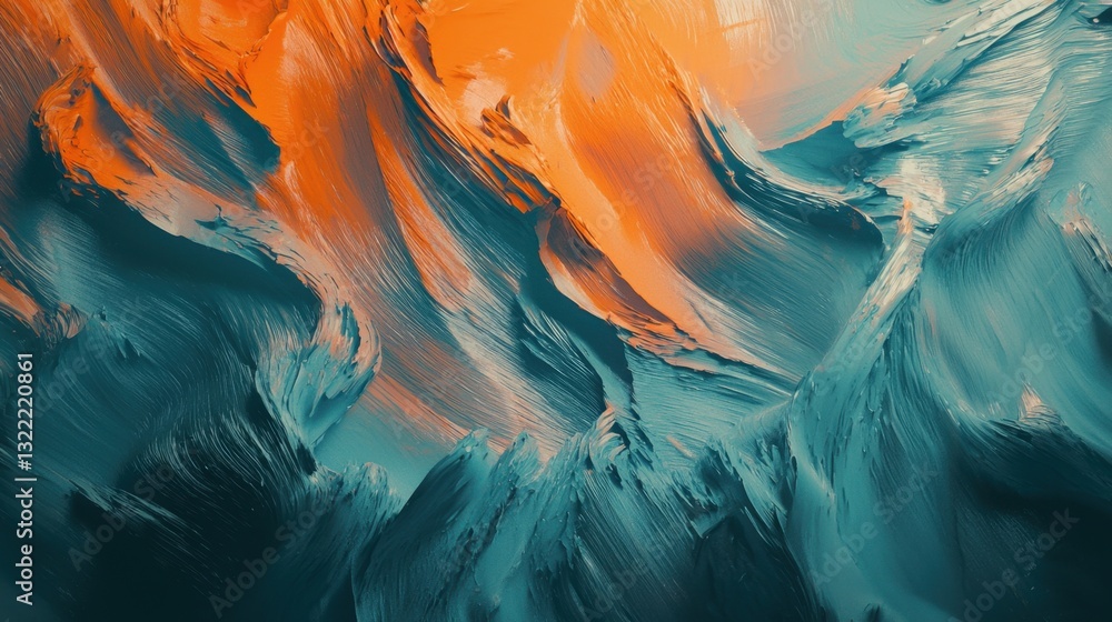 Poster bright shades of orange and teal blend together in a swirling pattern, creating a dynamic abstract p