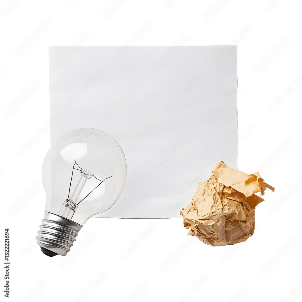 Aufkleber rejected idea concept featuring crumpled paper and light bulb on transparent background, rejected id