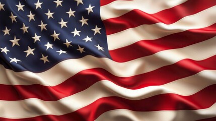 Close-up of a waving American flag. Red, white, and blue.