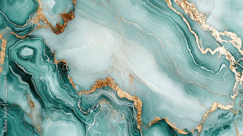 Aufkleber this vibrant design features a blend of teal hues with swirling patterns and striking gold accents, 