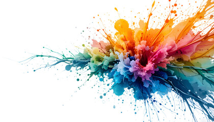 This image captures a colorful watercolor splash on a white background, using AI to highlight the concept of creativity and modern artistic innovation.
