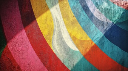 Fototapeta premium Abstract mural with bold, overlapping colors and patterns, capturing an artistic interplay of shapes and hues in an urban setting.
