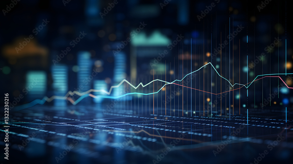 Poster a graph with a blue line and red and green lines