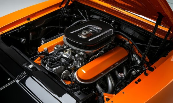 Restored Classic Muscle Car Engine Bay: A Showcase of Power and Precision