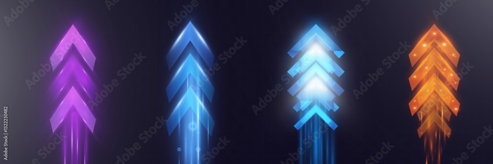 Poster futuristic speed background with glowing arrows and motion blur. digital abstract technology concept