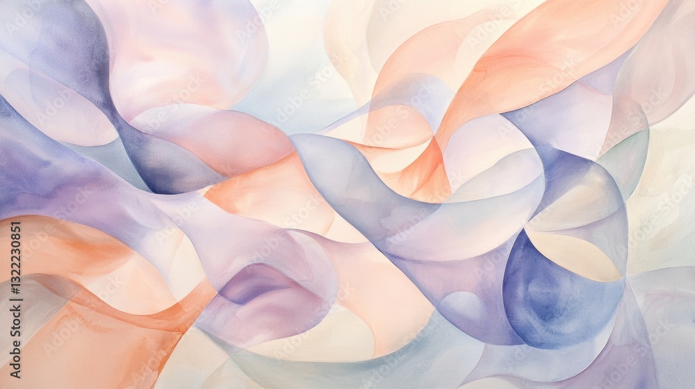 Poster soft pastel shapes intertwine in an abstract design, creating a soothing flow of colors. light purpl