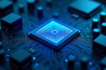 A close up image showing a glowing circuit board