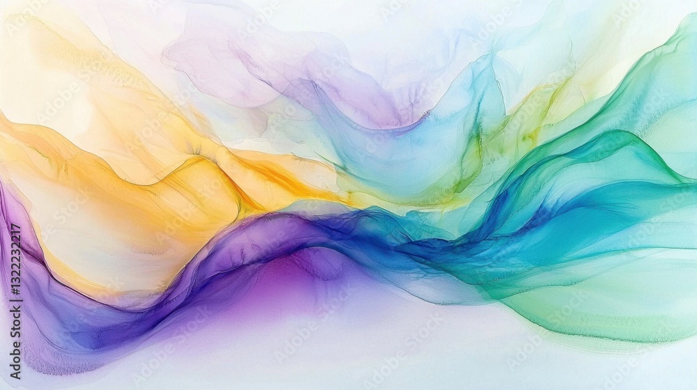 Poster vibrant colors flow and merge seamlessly, creating an abstract composition. the delicate waves of hu