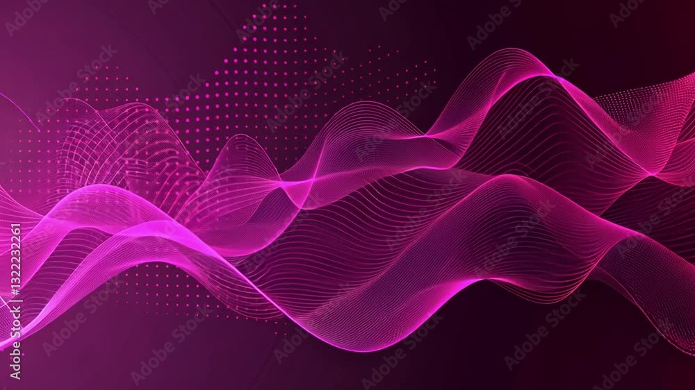 Poster abstract pink waves and dots dynamic digital art background with vibrant lines on dark canvas, creat