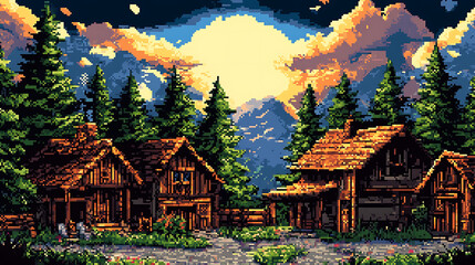 Obraz premium Retro 8-bit and 16-bit Pixel Art Background