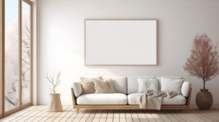 Fototapeta premium A white couch with a white blanket on it