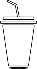 Disposable plastic coffee or tea cup or glass with straw icon vector. cold drink glass in line style.