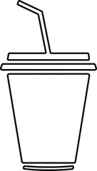 Disposable plastic coffee or tea cup or glass with straw icon vector. cold drink glass in line style.