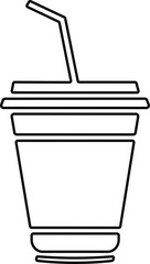 Disposable plastic coffee or tea cup or glass with straw icon vector. cold drink glass in line style.