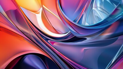 Fototapeta premium Swirling shapes in orange, blue, and purple interact in a fluid motion, creating a mesmerizing abstract composition that captures the essence of light and color
