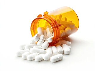 Orange pill bottle with spilled white pills