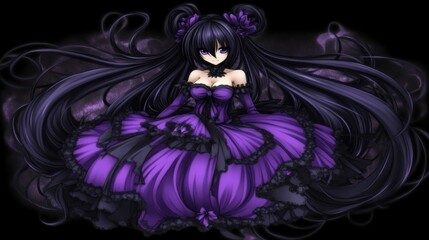 Anime girl purple dress fantasy art illustration