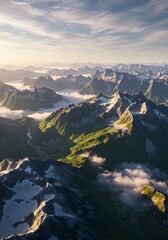 Majestic Sunrise Alps Mountain Range Aerial View