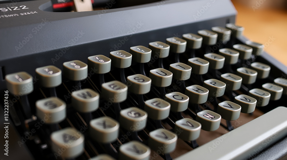 Fototapete typo keys of a old manual typewriter typing on a retro writing machine, close up