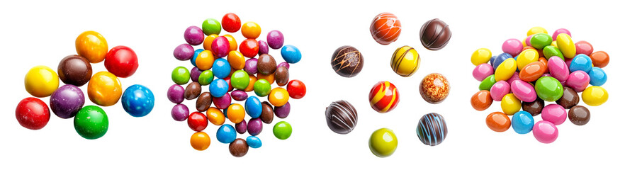 Colorful Candy Arrangement on a White Background Ideal for Treats, PNG bundle collection, Isolated on Transparent Background
