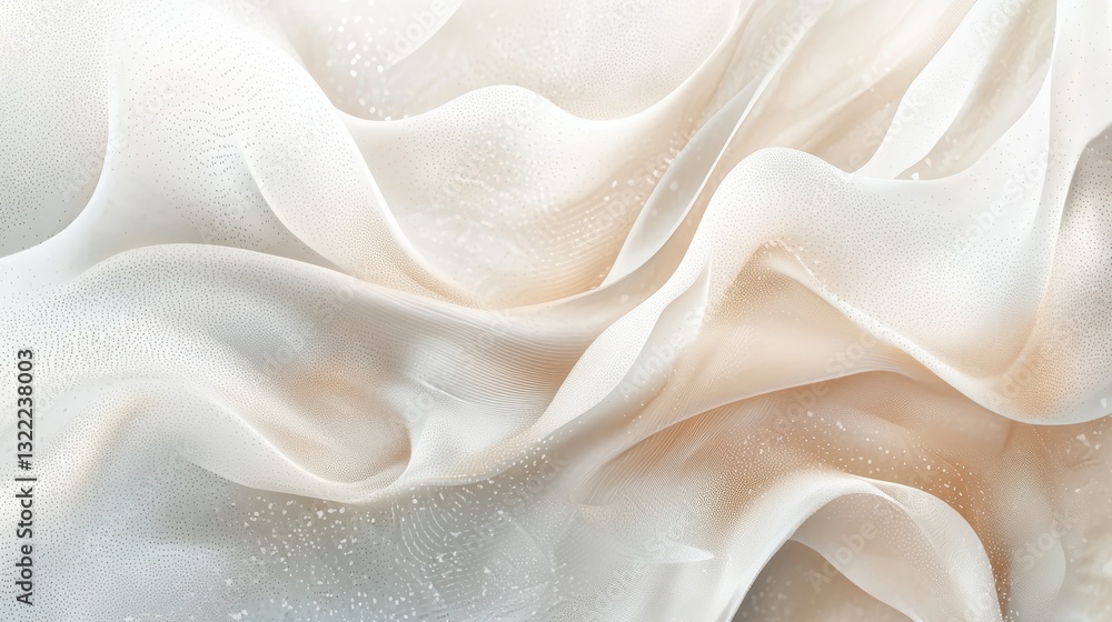 Poster the gentle folds of sheer fabric create a serene atmosphere, with soft textures and warm light highl