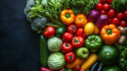 A vibrant tote bag with an assortment of vegetables and fruits on a clean white background representing healthy nutrition