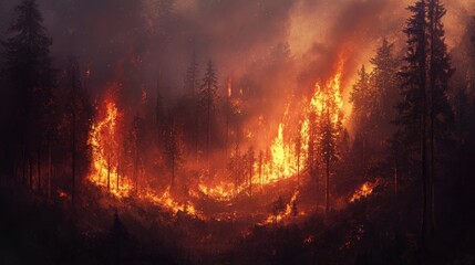 Inferno Engulfs Woodlands, A Catastrophic Wildfire Ravages Forest Landscape