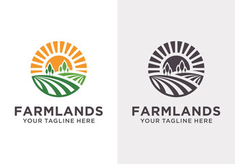 Farmland logo template. Rural landscape and plantation vector design. Farming illustration logo vector design © zulfan