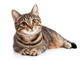 Tabby Cat Portrait on White Background