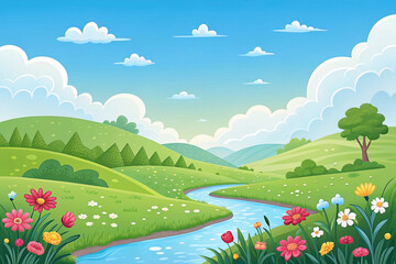 Fototapeta premium Spring landscape with a meandering river